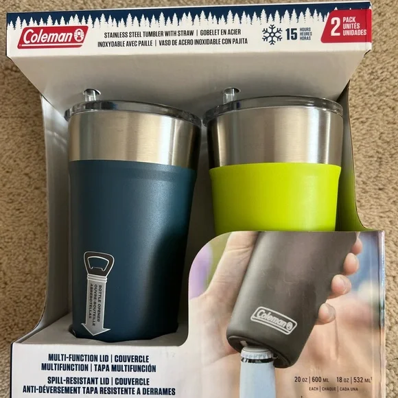 Coleman Stainless Steel Tumbler Set - Navy and Lime - Picture 1 of 2